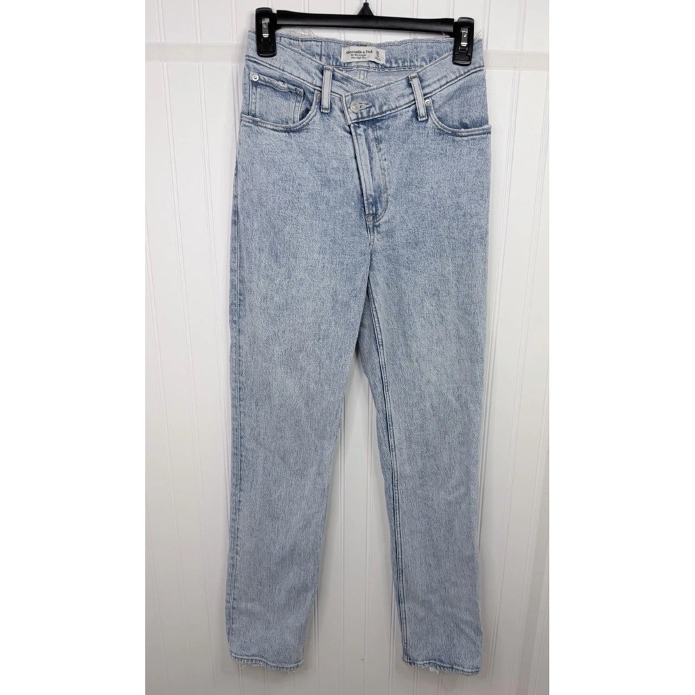 Abercrombie & Fitch 90s Straight Jeans Women 25 0 Light Wash Exc Criss Cross Hem - Picture 2 of 10